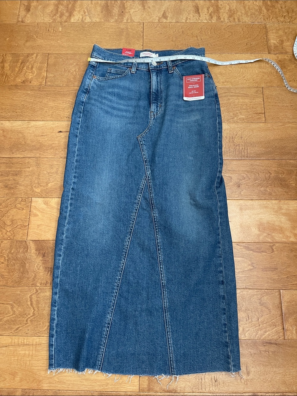 NWT Signature by Levi Strauss Blue Denim Maxi Skirt with Front Panel Detail